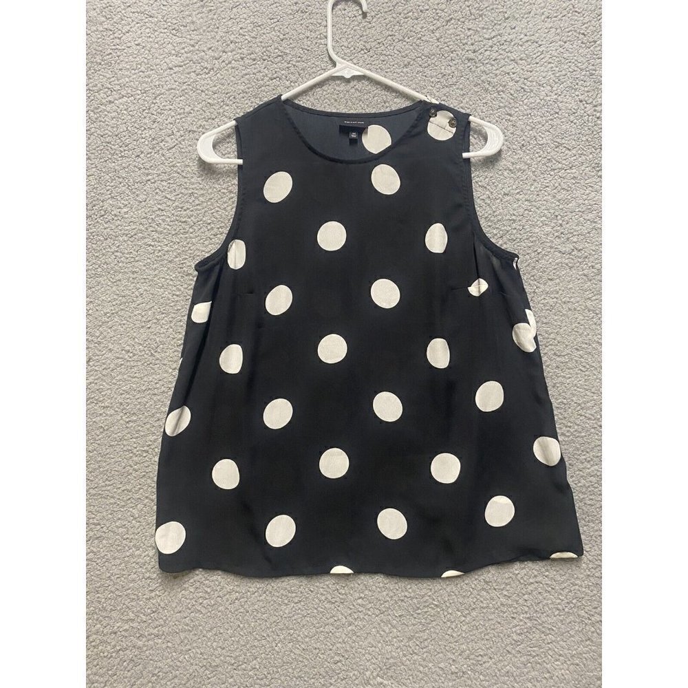 Who What Wear Womens M Shirt Blouse Black White Polka Dot Sheer Tank Top Blouse